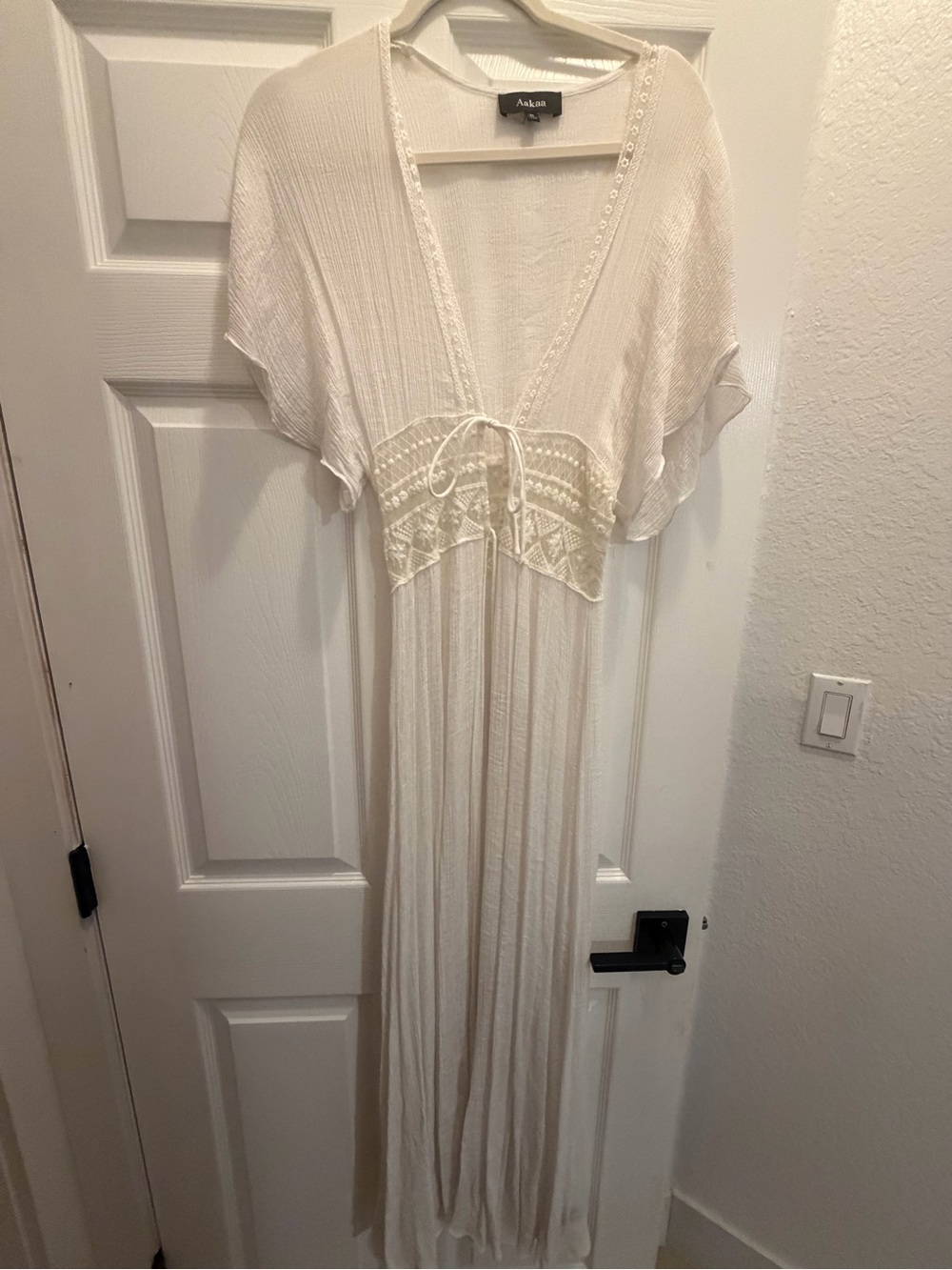 Aakaa Cream Crochet-Trim Maxi Swim Coverup